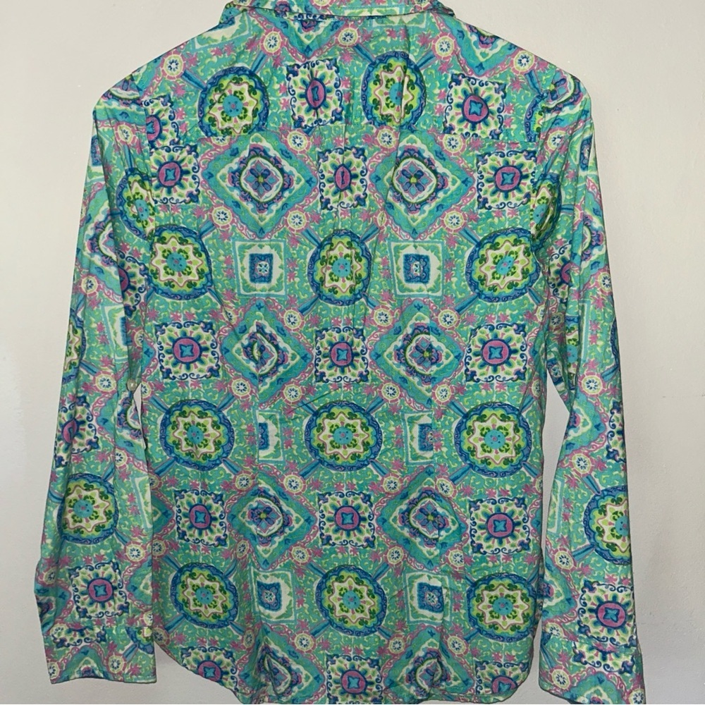 Talbots Green and Blue Casual Button Down Shirt - Picture 4 of 5